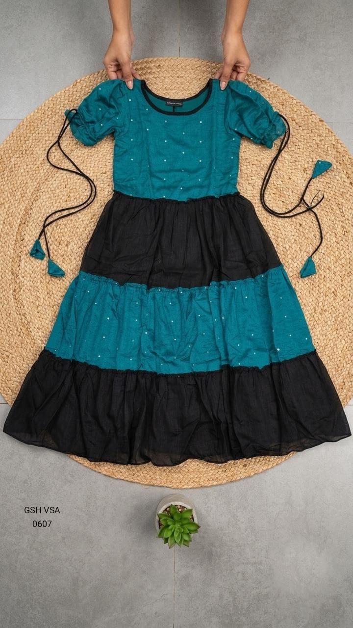 Black & Teal Magic Tiered Midi Gown Dress